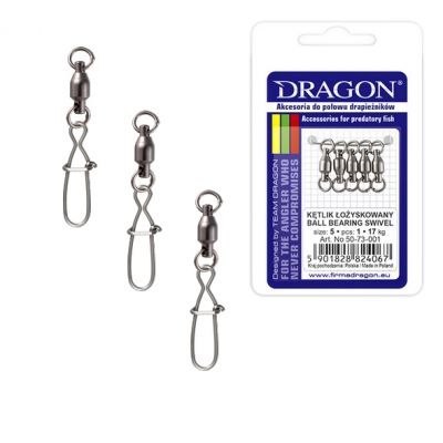 DRAGON Agrafka z Krętlikiem Łożyskowanym #2/0 5szt.